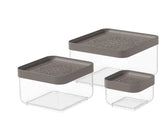 Biesse Set 3 Pcs Square Plastic Food Storage Containers with Brown Lid-Elmarket-homeappliances
